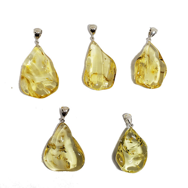 Amber Free-Form Sterling Silver Wave Design Pendant