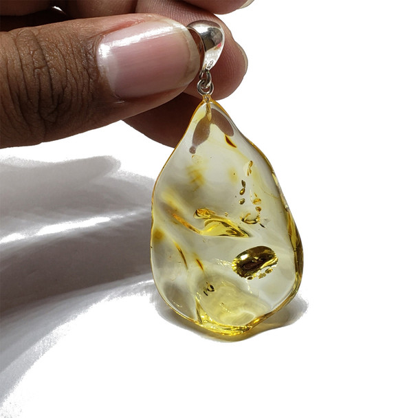 Amber Free-Form Sterling Silver Wave Design Pendant
