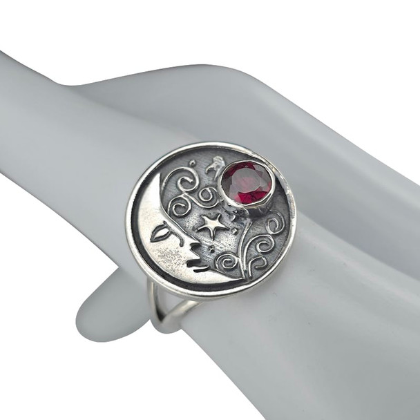 Faceted Garnet Sterling Silver Adjustable Ring