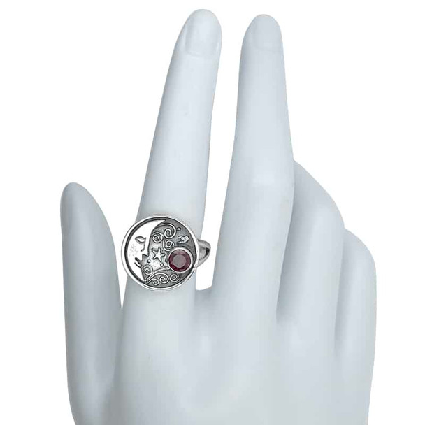 Faceted Garnet Sterling Silver Adjustable Ring