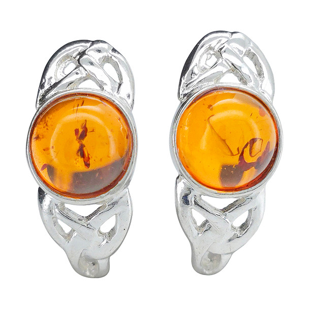 Cognac Amber Celtic Stud Earrings & .925 Sterling Silver