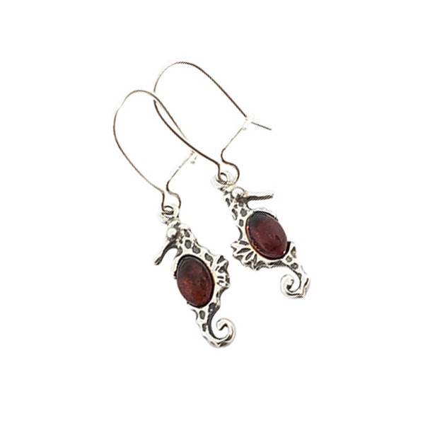 Baltic Amber .925 Sterling Silver Seahorse Earrings