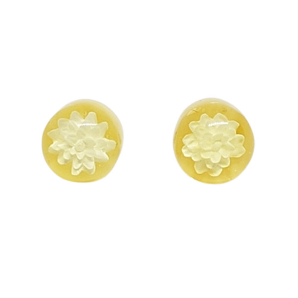 Citrine Amber Cameo Flower Stud Earrings
