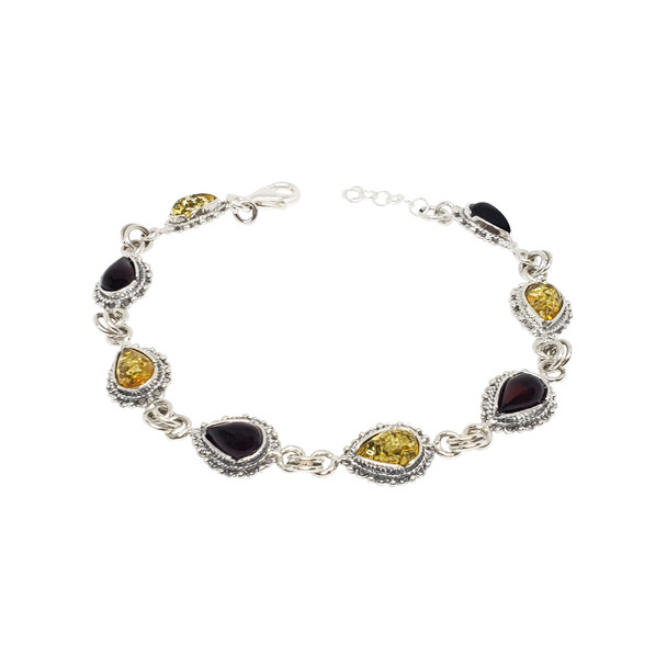 Citrine/Cherry Amber Sterling Silver Bracelet