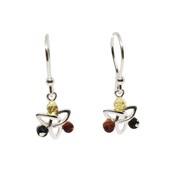 Multi-Color Amber Celtic Sterling Silver Earrings On Hooks