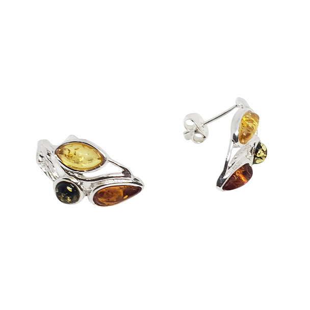 Multicolor Amber Silver Stud Earrings