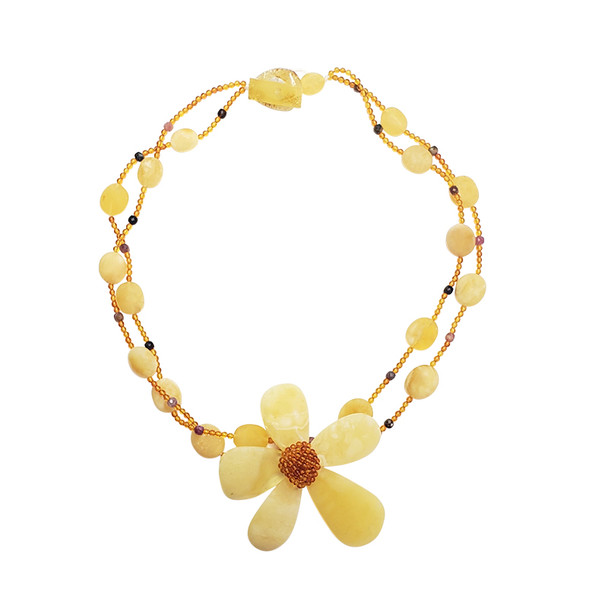 Multi-Color Amber/ Tourmaline¬† Flower¬† Design Necklace 24''