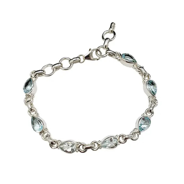 Blue Topaz Stones Sterling Silver Link Bracelet