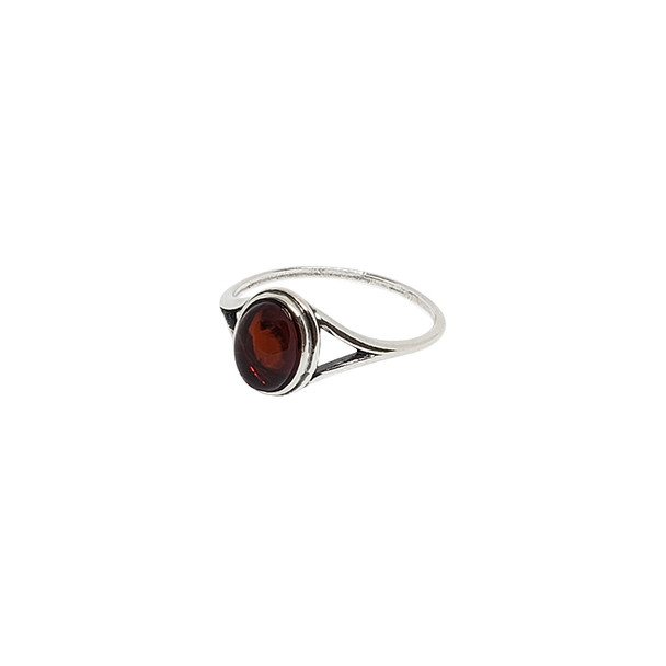 Cherry Color Amber Sterling Silver Ring