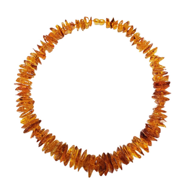 Long Cognac Amber Nuggets Necklace 20"