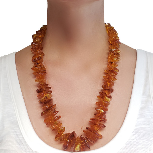 Long Cognac Amber Necklace 24"
