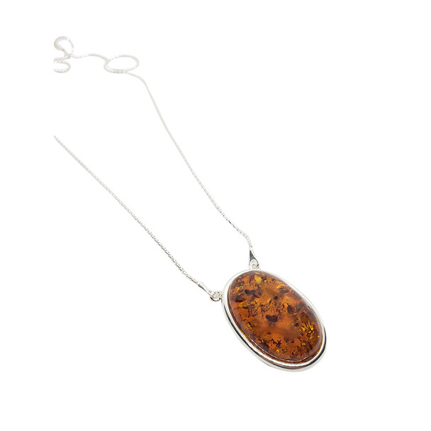 Oval Cognac Amber Lariat/Slider Necklace