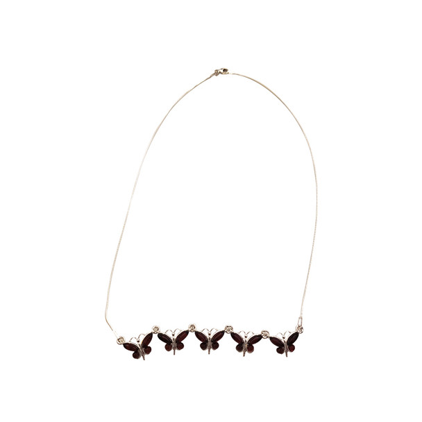 Cherry Butterfly Amber Sterling Silver Necklace