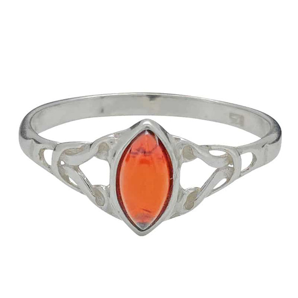 Cherry Amber Celtic Style Sterling Silver Ring