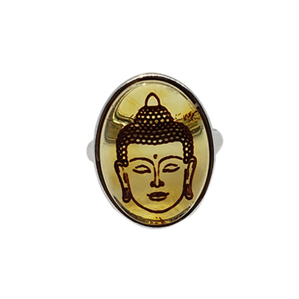 Amber Cameo/Intaglio Buddha  Adjustable Ring