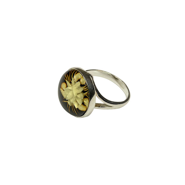 Amber Cameo/Intaglio Flower Adjustable Ring