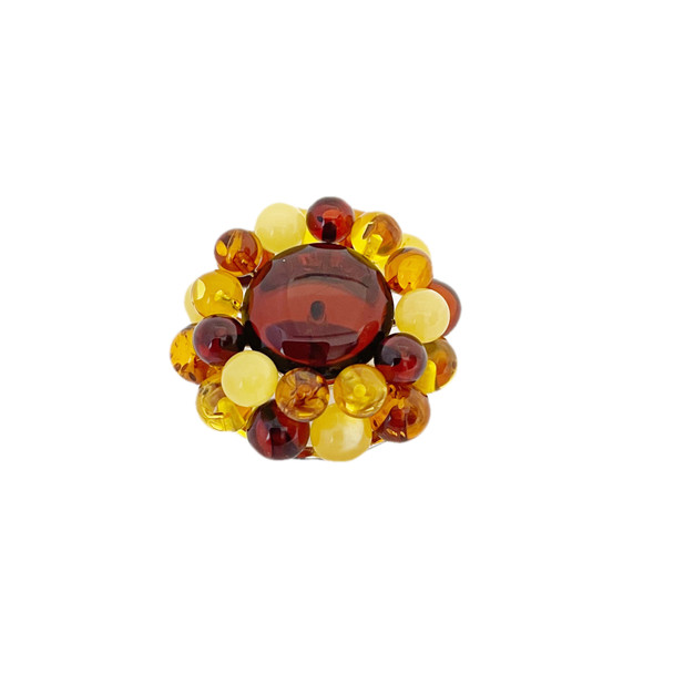 Multicolor Amber .925 Silver Round Pin / Brooch / Pendant