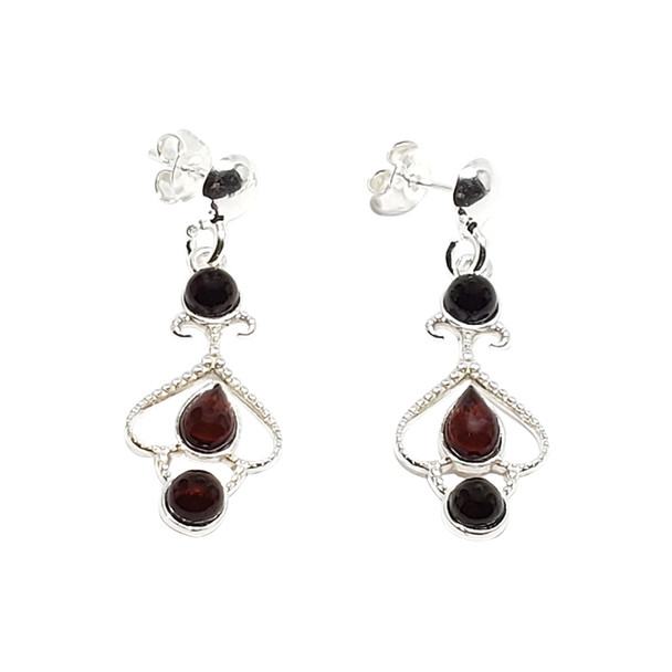 Cherry Baltic Amber Sterling Silver Dangle Earrings Amber Jewelry Teardrop Shape