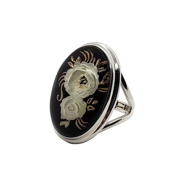 Amber Cameo/Intaglio Rose Adjustable Ring