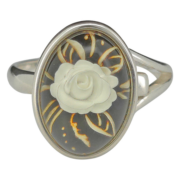 Rose Cameo Amber Adjustable Ring