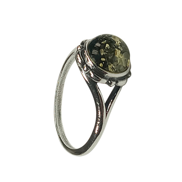 Green¬† Amber Sterling Silver Ring
