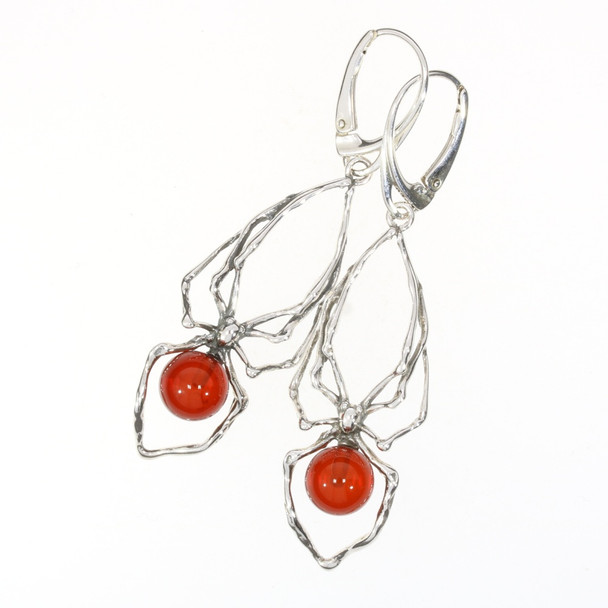 Amber Sterling Silver Spider Earrings