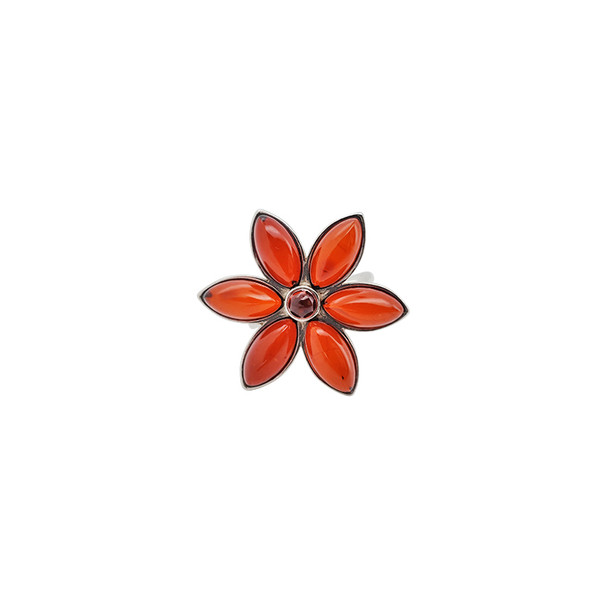 Cherry Amber Sterling Silver  Flower Ring