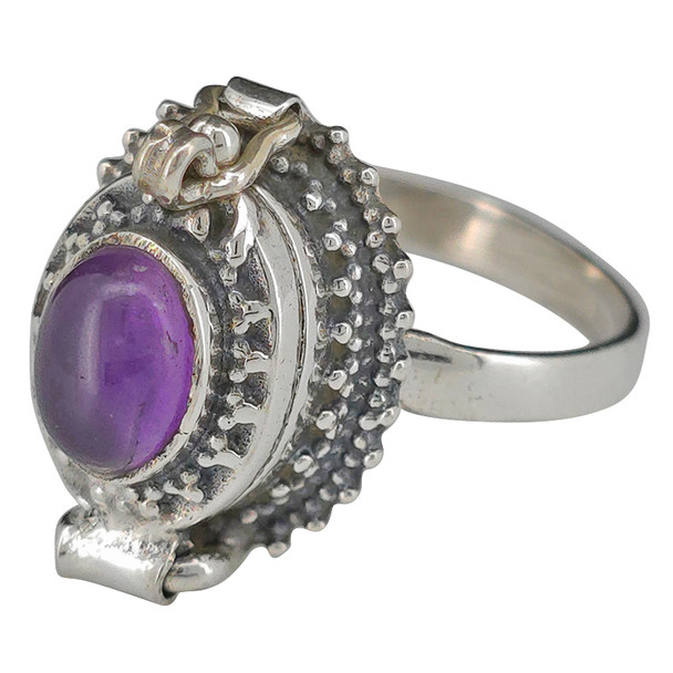 Amethyst Sterling Silver Locket Ring