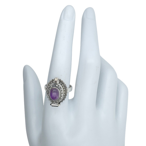 Amethyst Sterling Silver Locket Ring