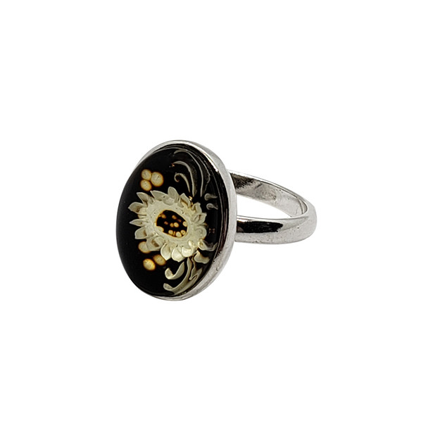 Sunflower Cameo Sterling Silver Adjustable Ring