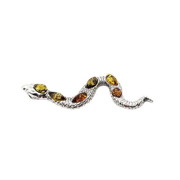 Multi-Color Amber Sterling Silver Snake Pendant
