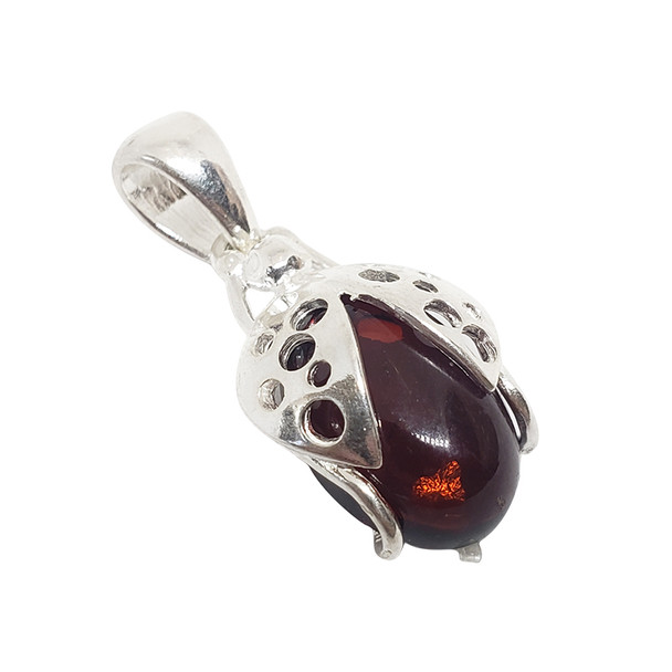 Cherry Amber Ladybug Pendant