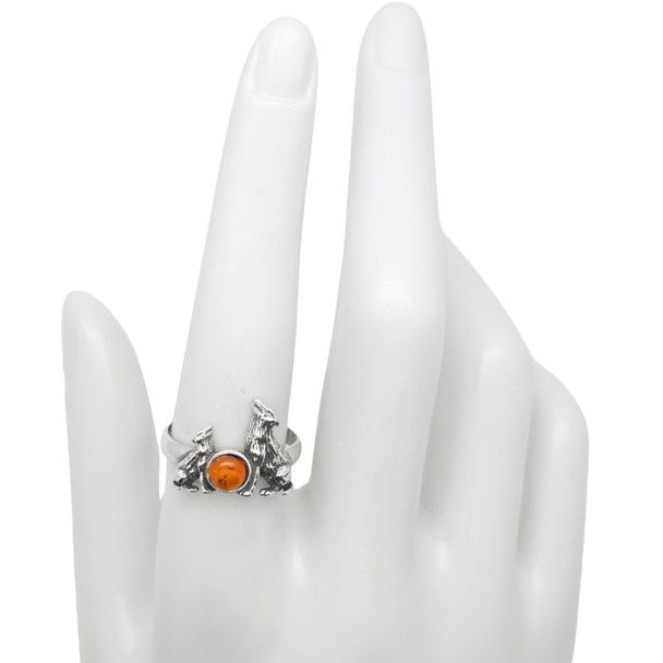 Wolves Cognac Amber Adjustable Ring