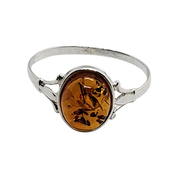 Cognac Amber Sterling Silver Ring