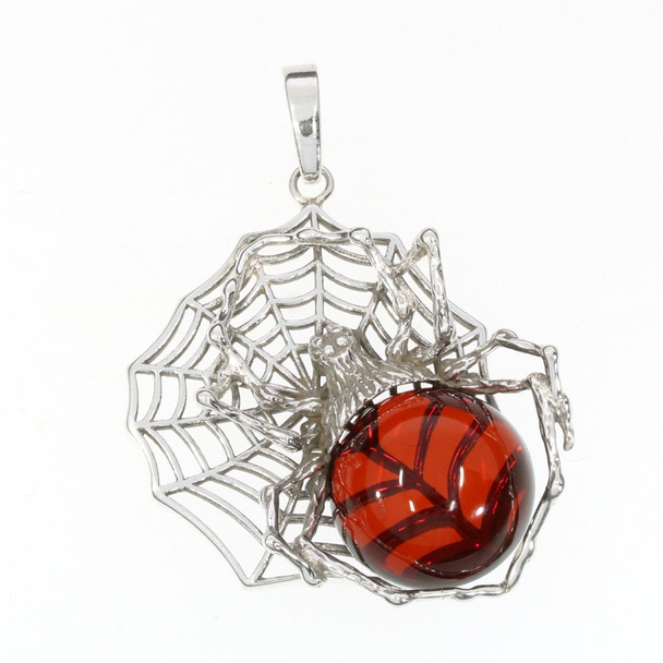 Cherry Amber Spiderweb Pendant