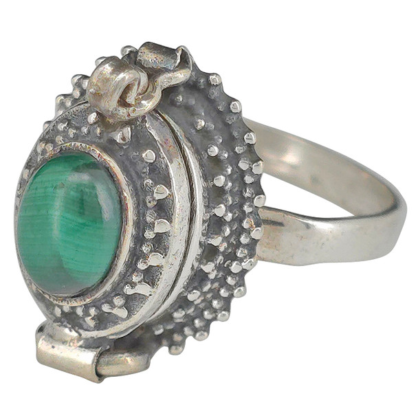 Malachite Sterling Silver Locket Ring