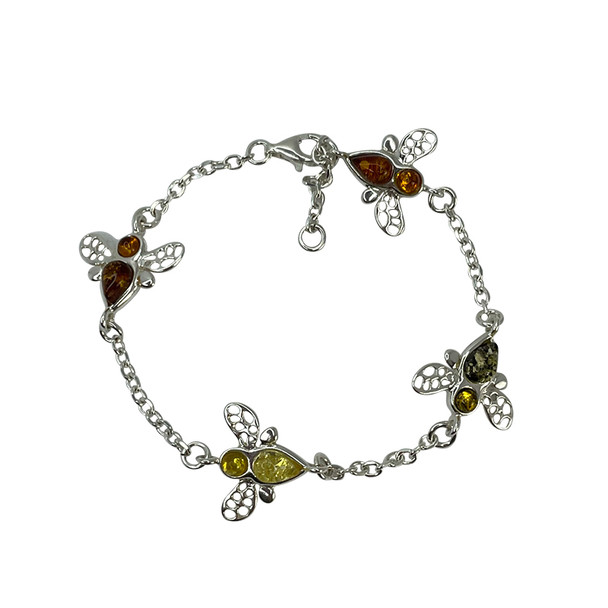 Multi-Color Amber¬†Sterling¬†Silver Bee Bracelet