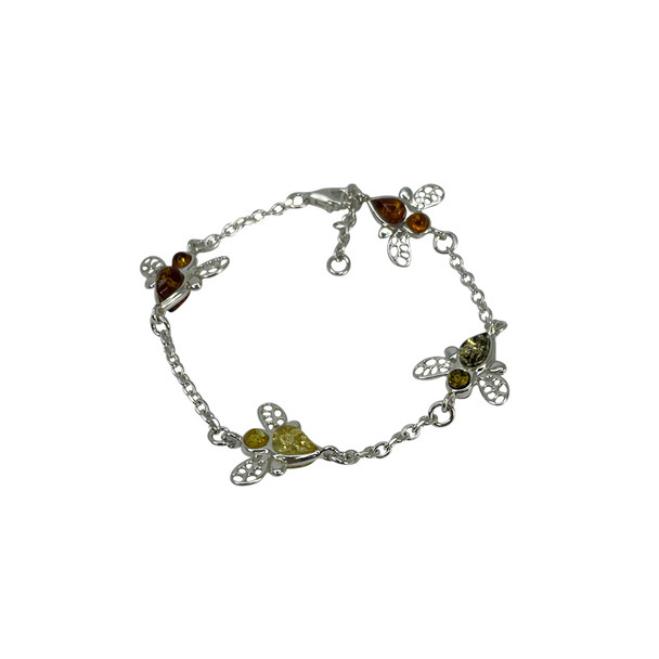 Multi-Color Amber¬†Sterling¬†Silver Bee Bracelet