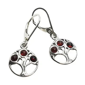 Tree of Life Cherry Amber Sterling Silver Earrings