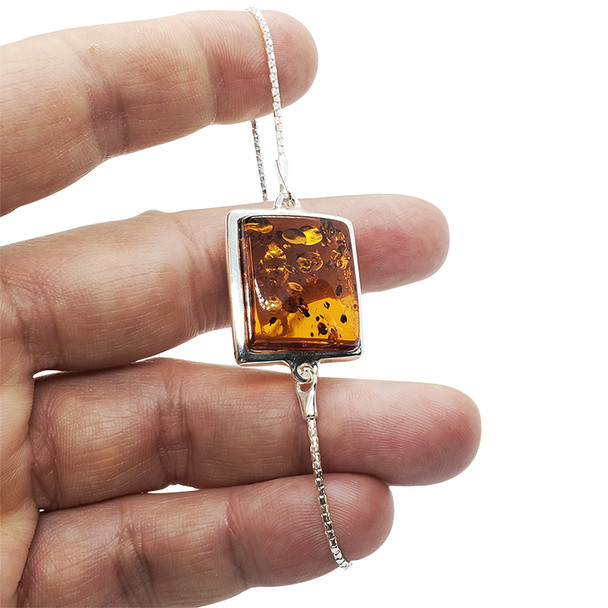 Cognac Amber Sterling Silver Slider Bracelet