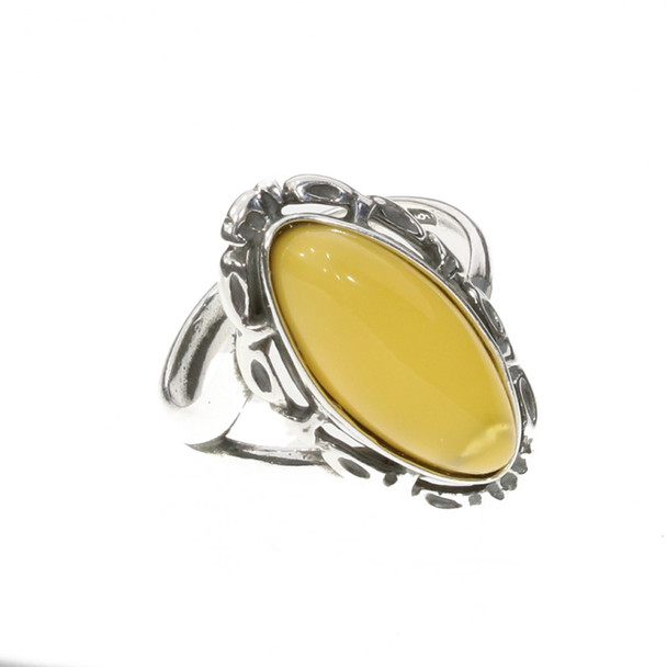 Butterscotch Amber Adjustable Silver Ring