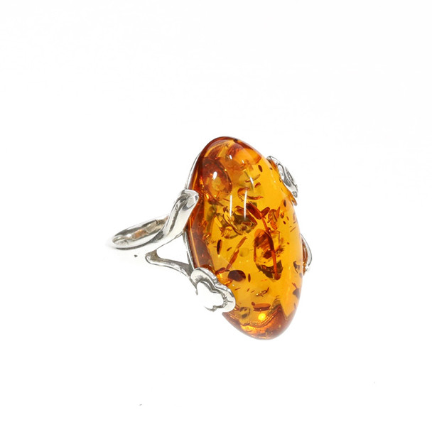 Cognac Amber Flower Design Adjustable Ring