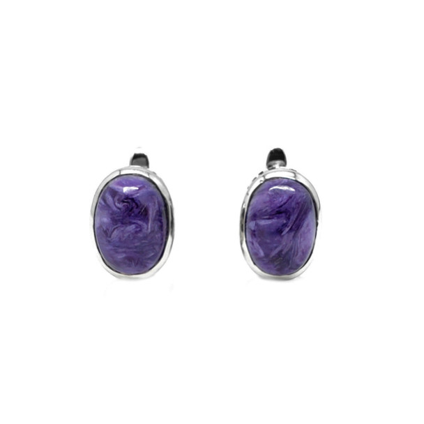 Charoite Sterling Silver Greek Style Earrings