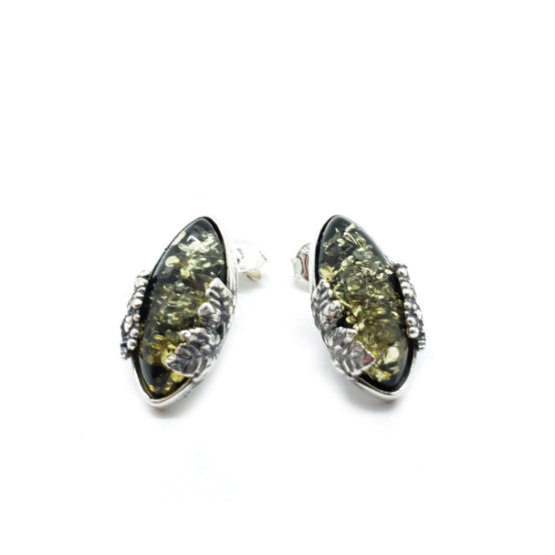 Baltic Amber Sterling Silver "Grape and Leaf" Earrings