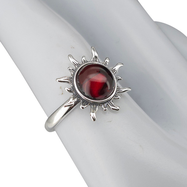 Sun cherry amber sterling silver ring