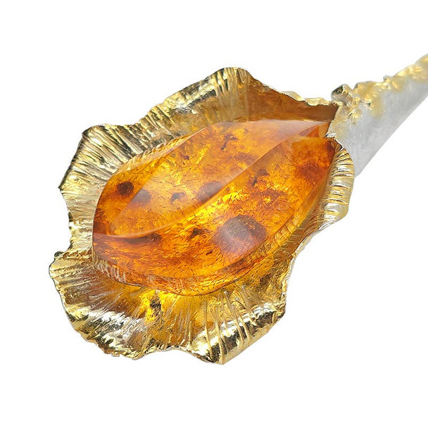Cognac Amber Gold Plated Silver Handmade Pendant