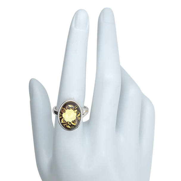 Carved Rose Amber Cameo / Intaglio Adjustable Ring