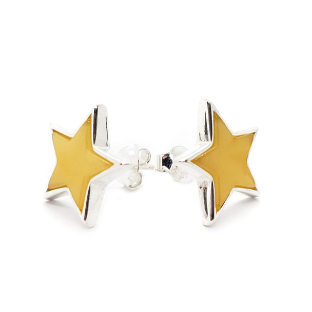 Baltic Amber Sterling Silver "Star" Earrings. Amber Jewelry