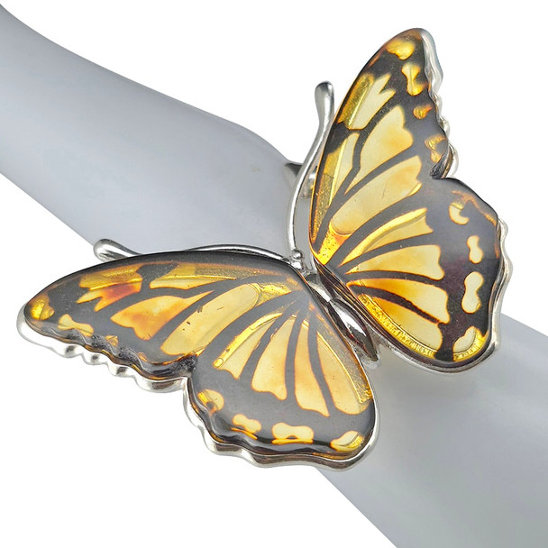 Cameo Amber Sterling Silver Butterfly Adjustable Ring