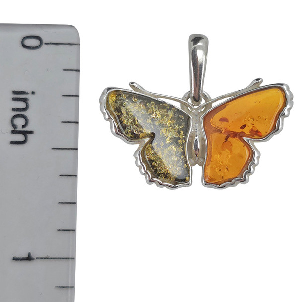 Multicolor Amber Sterling Silver Butterfly Pendant